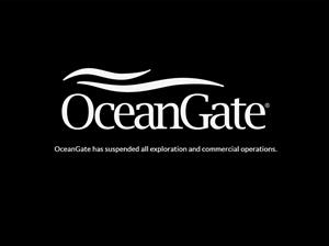 A two dimensional black and white graphic with words that say Ocean Gate has suspended all exploration and commercial operations